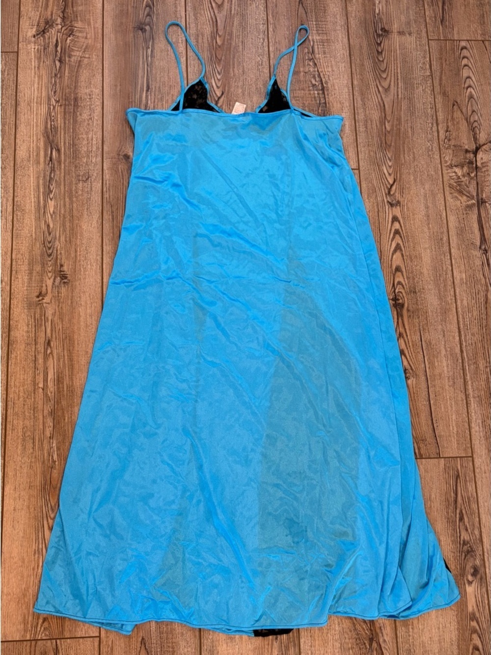 Vintage Blue & Black Lace Nylon Slip Dress Nightgown USA Made - Picture 5 of 9